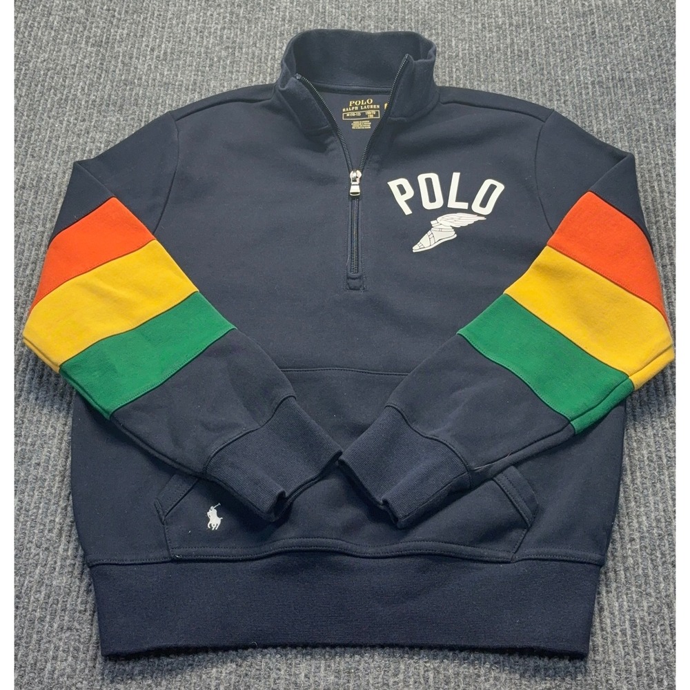 Polo Ralph Lauren Kids Navy Quarter Zip Sweatshirt RL Champs Winged Foot M 10-12